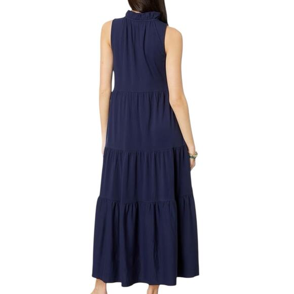 NWOT Lilly Pulitzer Malone Navy Blue Maxi Dress Size Small Tiered Tassel Boho - Picture 3 of 11